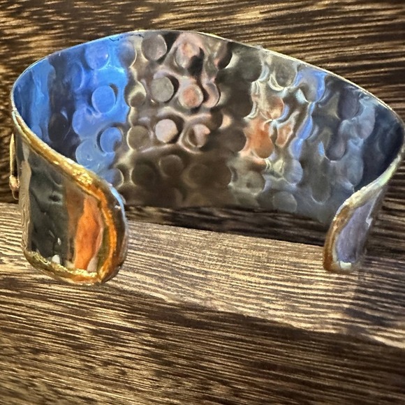 Artisan-Made 2-inch Wide Cuff Bracelet with Apatite Stone and Mixed Metals, Adj - Picture 7 of 12